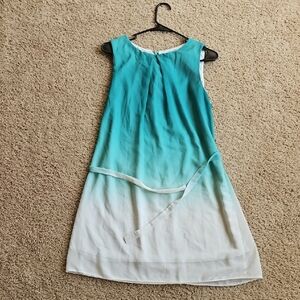 Teal and White Ombre Sleeveless Dress